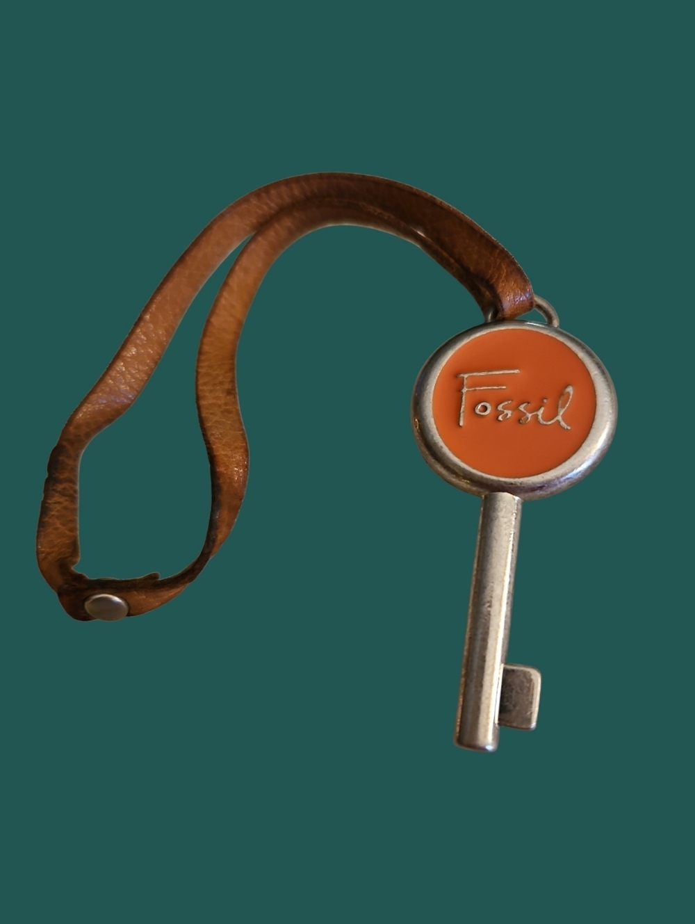 Vtg FOSSIL Orange Logo Key Purse Charm
